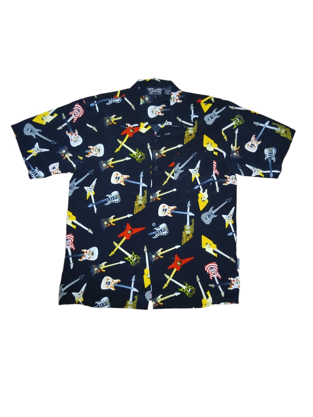 Dragonfly Vintatage Short-Sleeve Button-Down Shirt Multicolor Guitar Print L